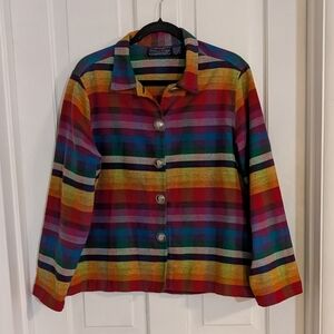 VTG Willow Ridge Womens Rainbow Cardigan Jacket XL PET Boho Stripes Button Retro